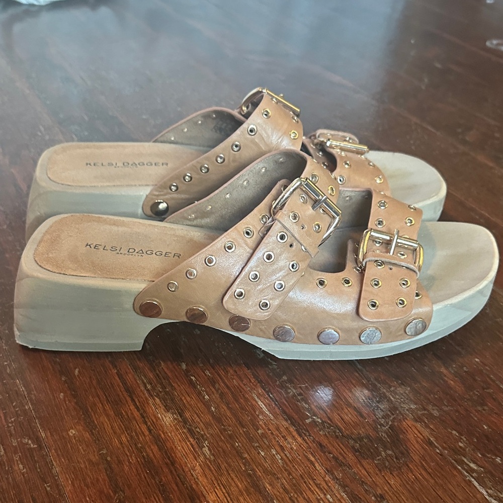 Kelsi Dagger Brown Studded Clogs
